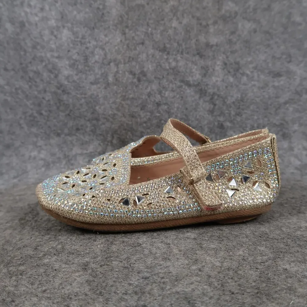 Link Shoes Kids Toddler 7 Mary Jane Flats Adjustable Strap Rhinestone Sparkly
